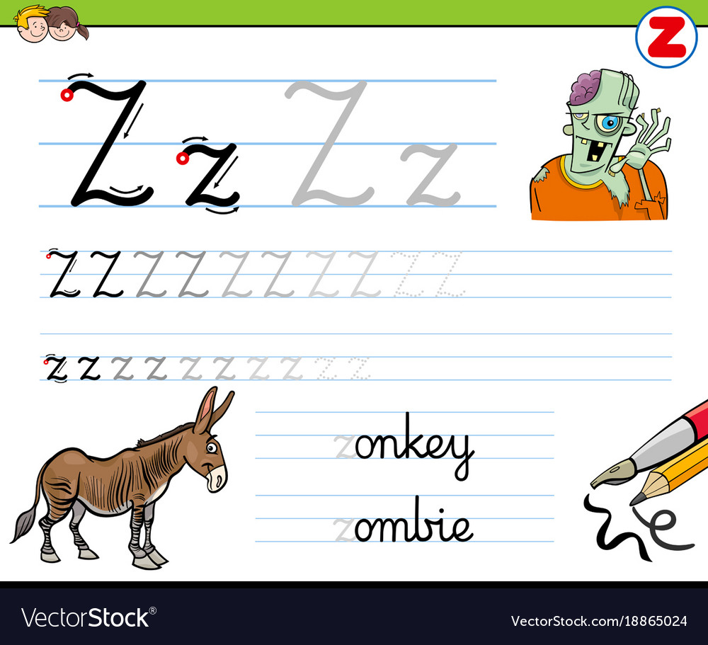 worksheet Letter Z Worksheet how to write letter z worksheet for kids vector image