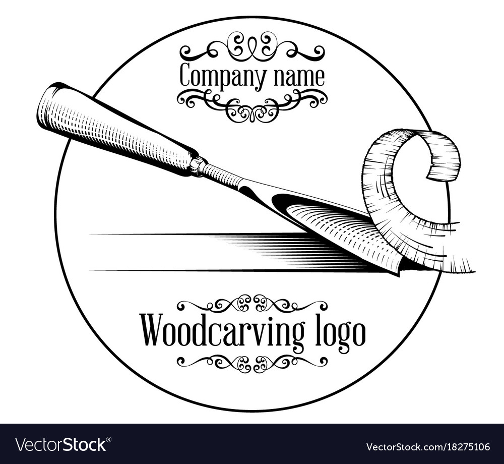 Woodcarving logotype with a chisel Royalty Free Vector Image