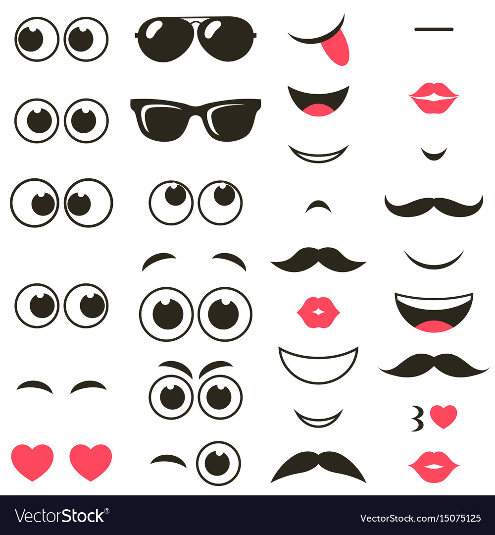 Set of cartoon eyes and mouths Royalty Free Vector Image