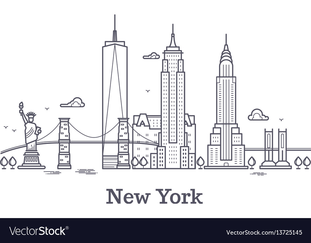 New york city outline skyline nyc line silhouette Vector Image