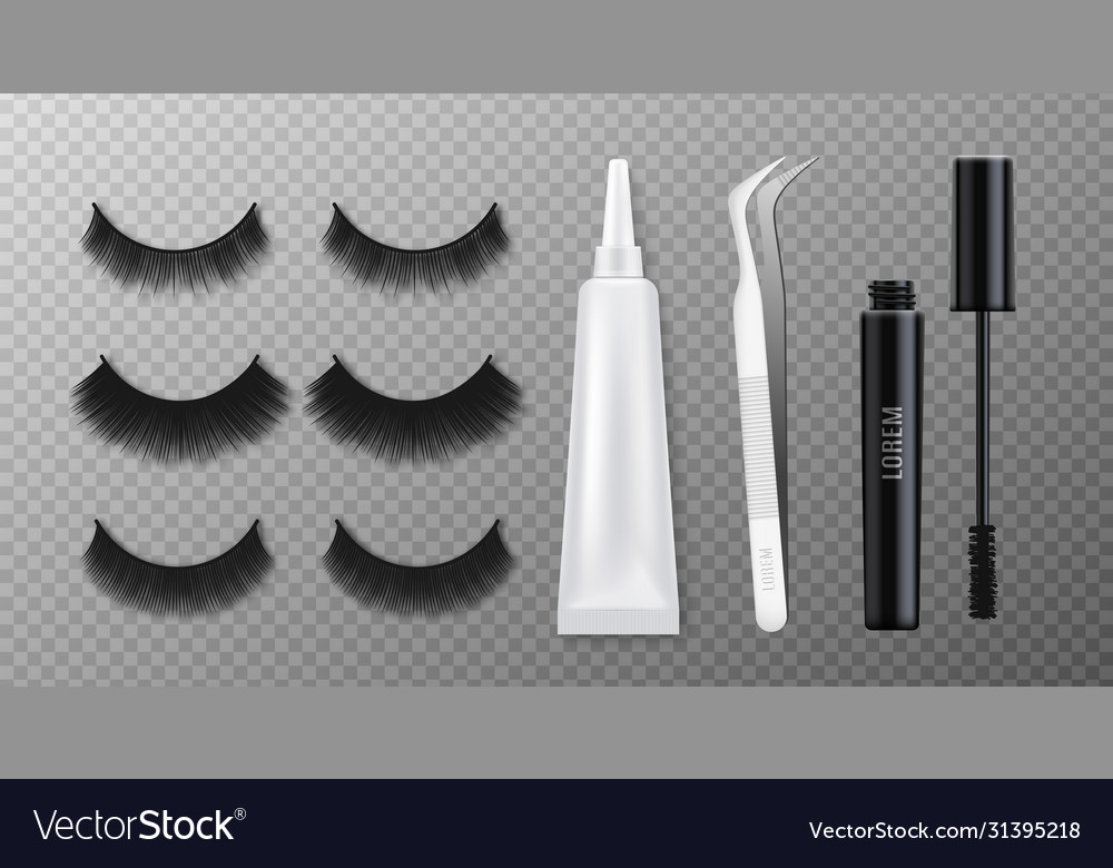 False eyelashes kit with clue realistic mockup Vector Image