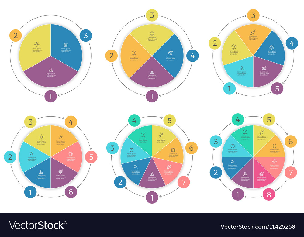 pie charts with 3 8 steps sections royalty free vector free vector charts