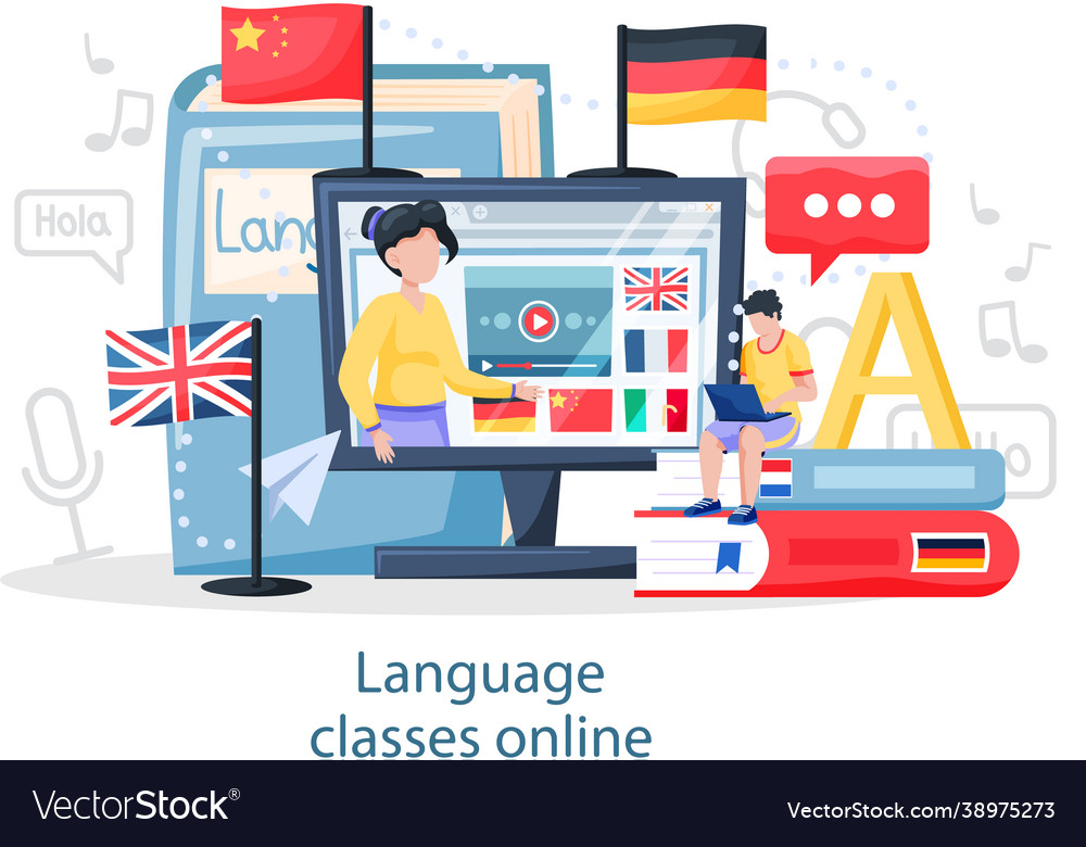 Language classes online banner foreign Royalty Free Vector