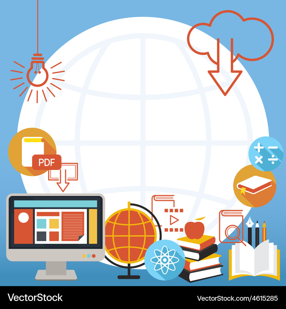 School Online E-Learning Objects Background Vector Image