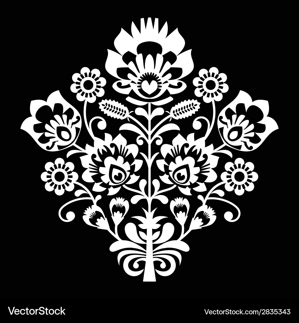 Traditional Polish folk art pattern on black Vector Image
