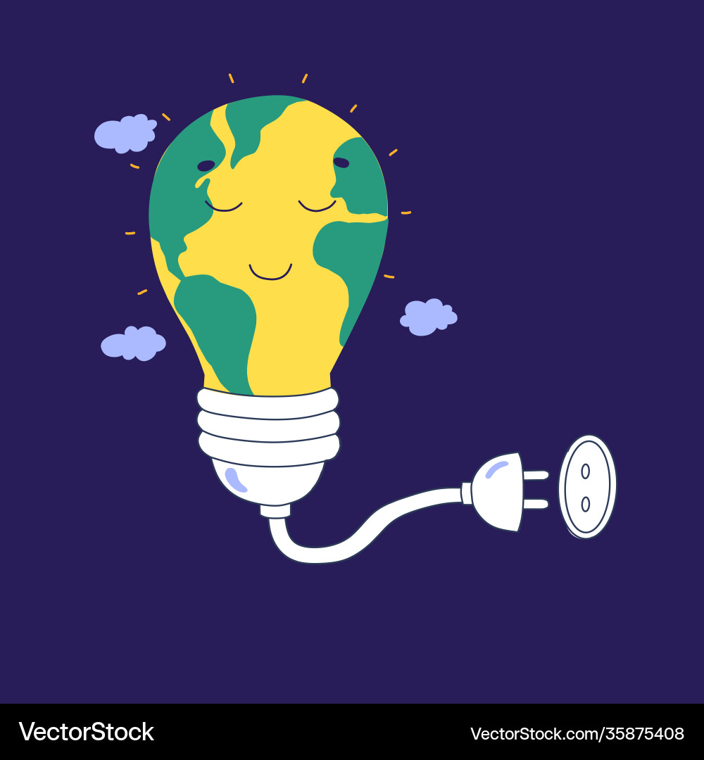 Light bulb line icon planet earth Royalty Free Vector Image