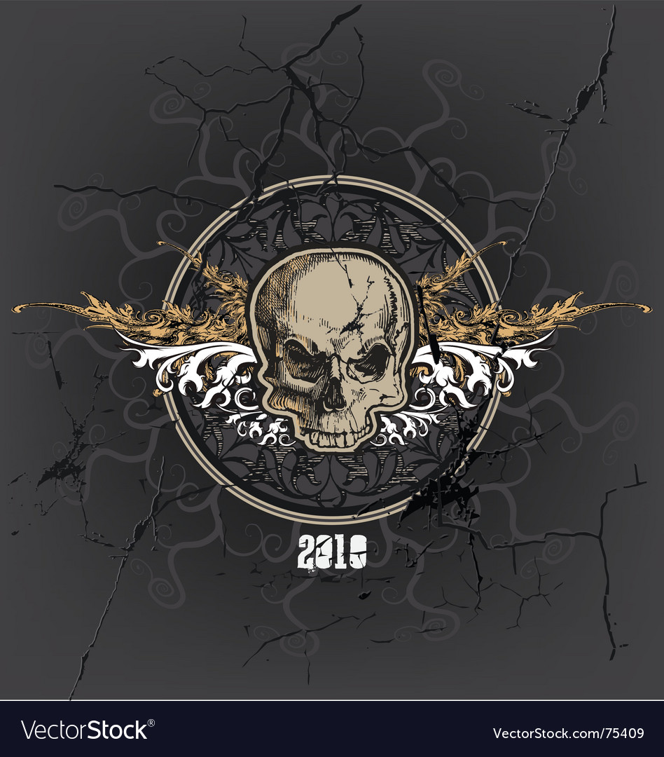 Cracked skull and emblem Royalty Free Vector Image