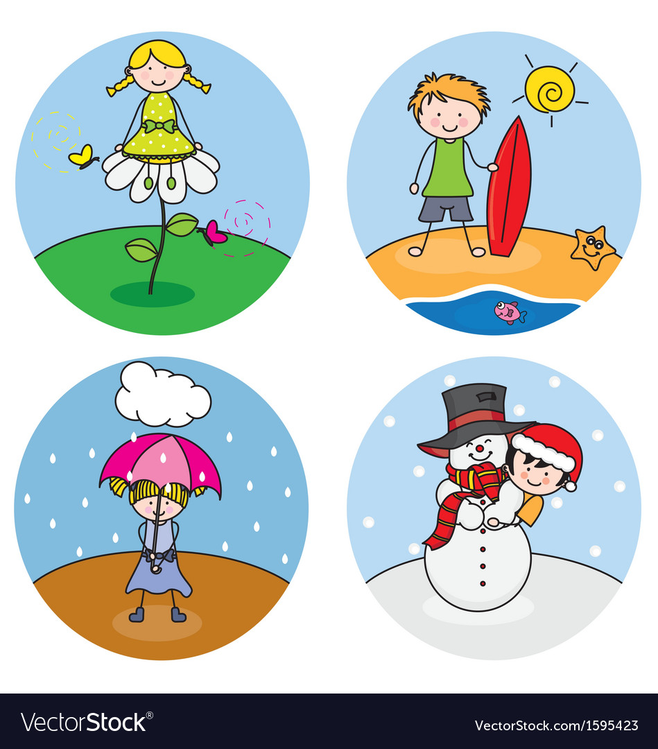 Children Showing The Four Seasons Royalty Free Vector Image.