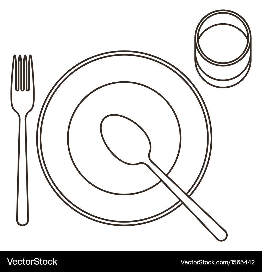 Place setting with plate spoon fork and glass Vector Image