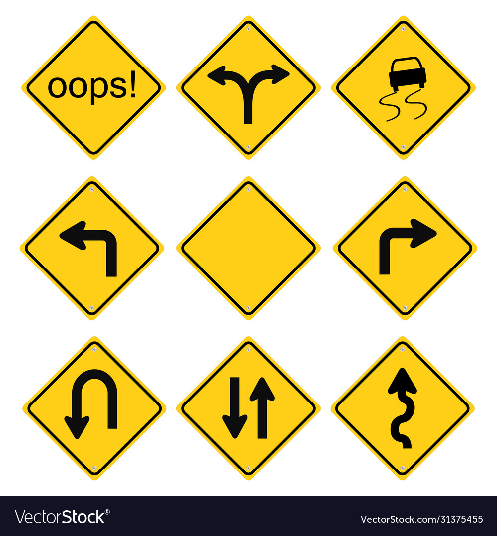 Warning road signs set Royalty Free Vector Image