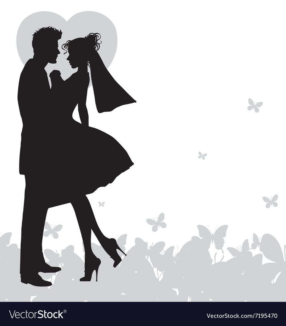 wedding couple holding hands silhouette vector image