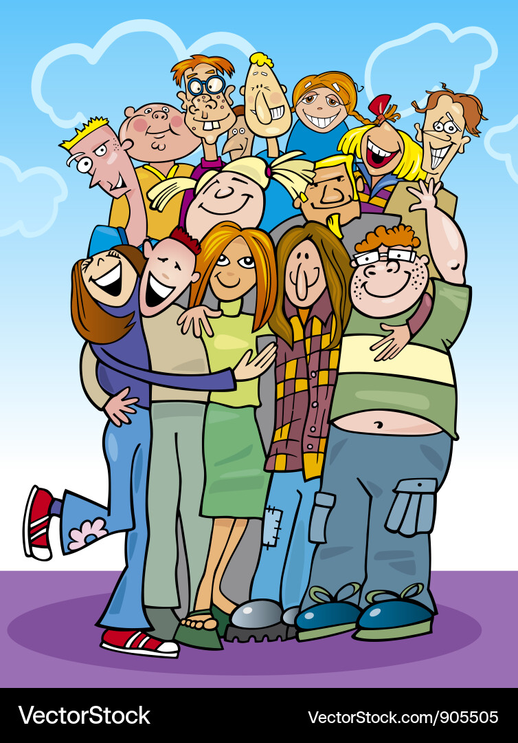 Cartoon teenagers group Royalty Free Vector Image