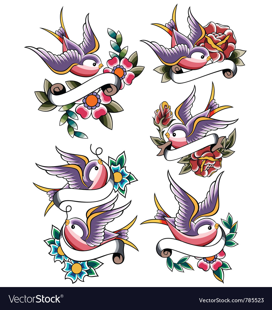 swallow rose tattoo set royalty free vector image swallow rose tattoo set royalty free vector image