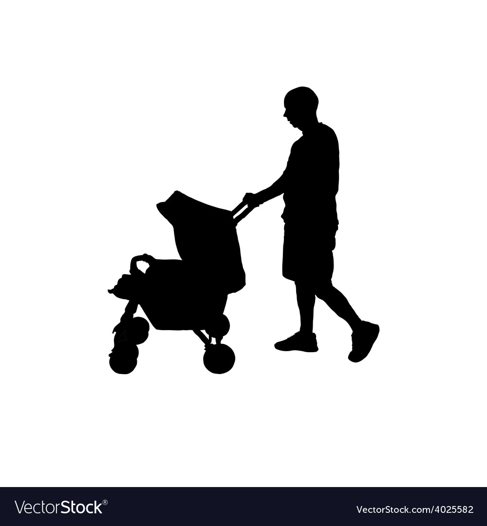 father with baby carriage silhouette vector image