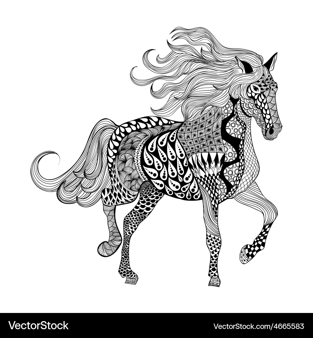 Zentangle stylized Black Horse Hand Drawn doodle Vector Image