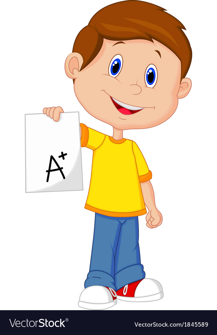 Boy cartoon showing A plus grade Royalty Free Vector Image