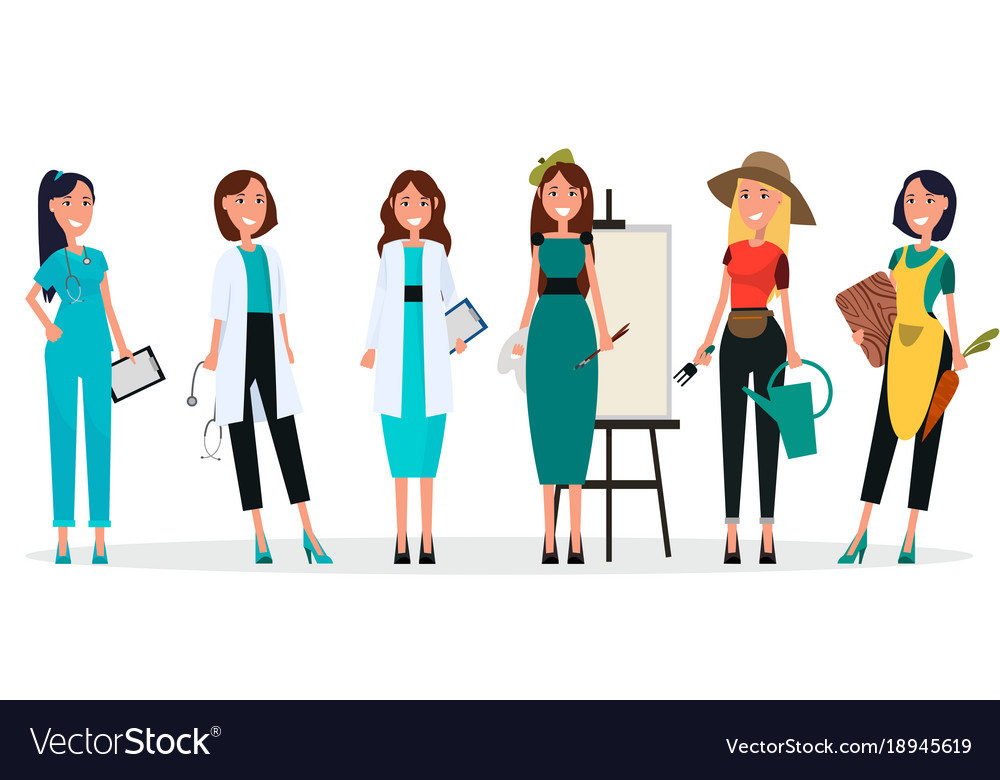 Concept of women s professions six characters Vector Image