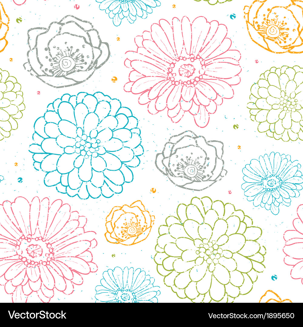 Chalk flowers colorful seamless pattern background