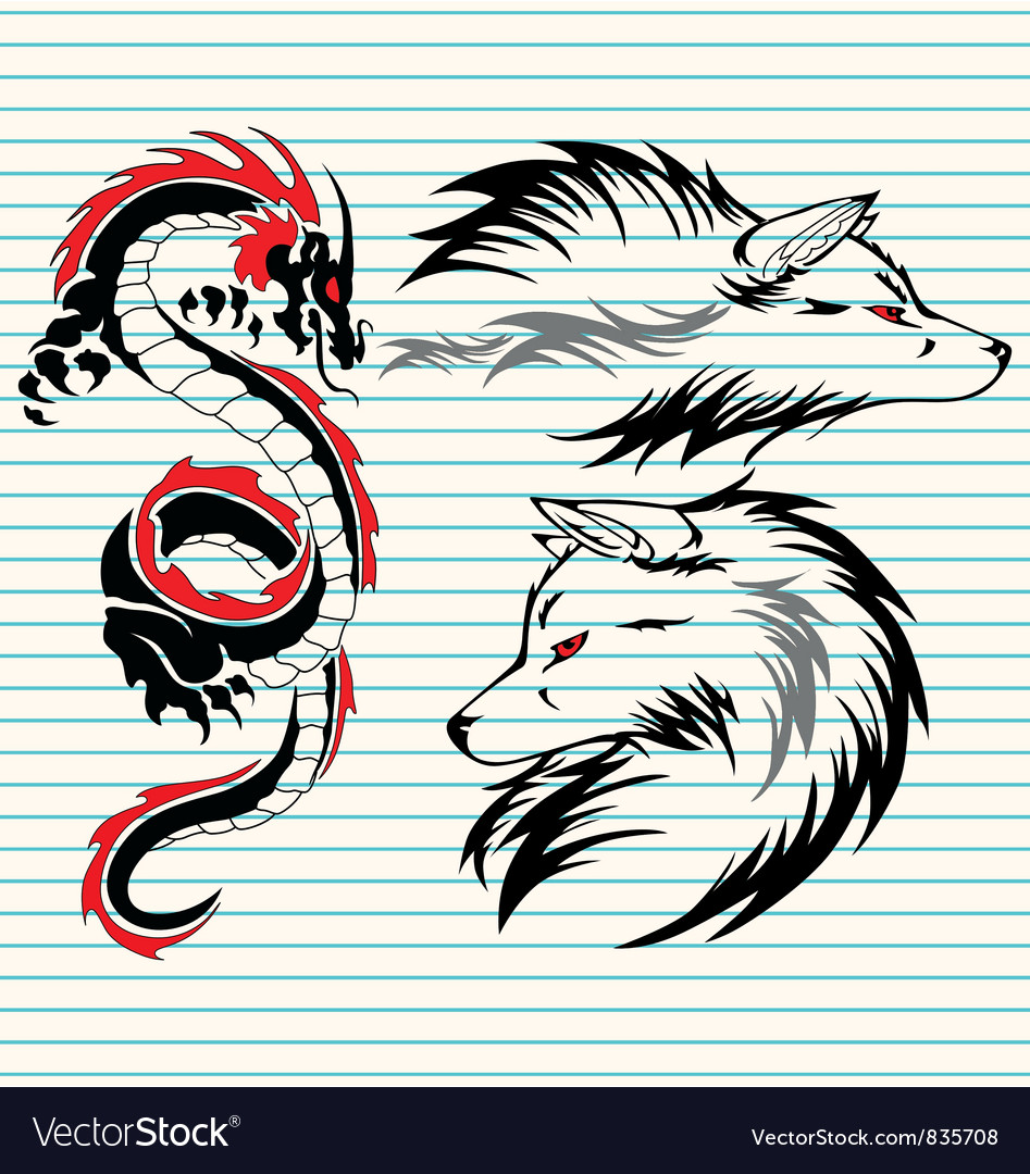 Tribal dragon and wolf Royalty Free Vector Image VectorStock