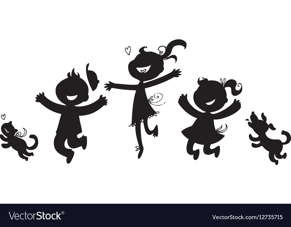 Download Black silhouettes of happy children Royalty Free Vector Image - VectorStock