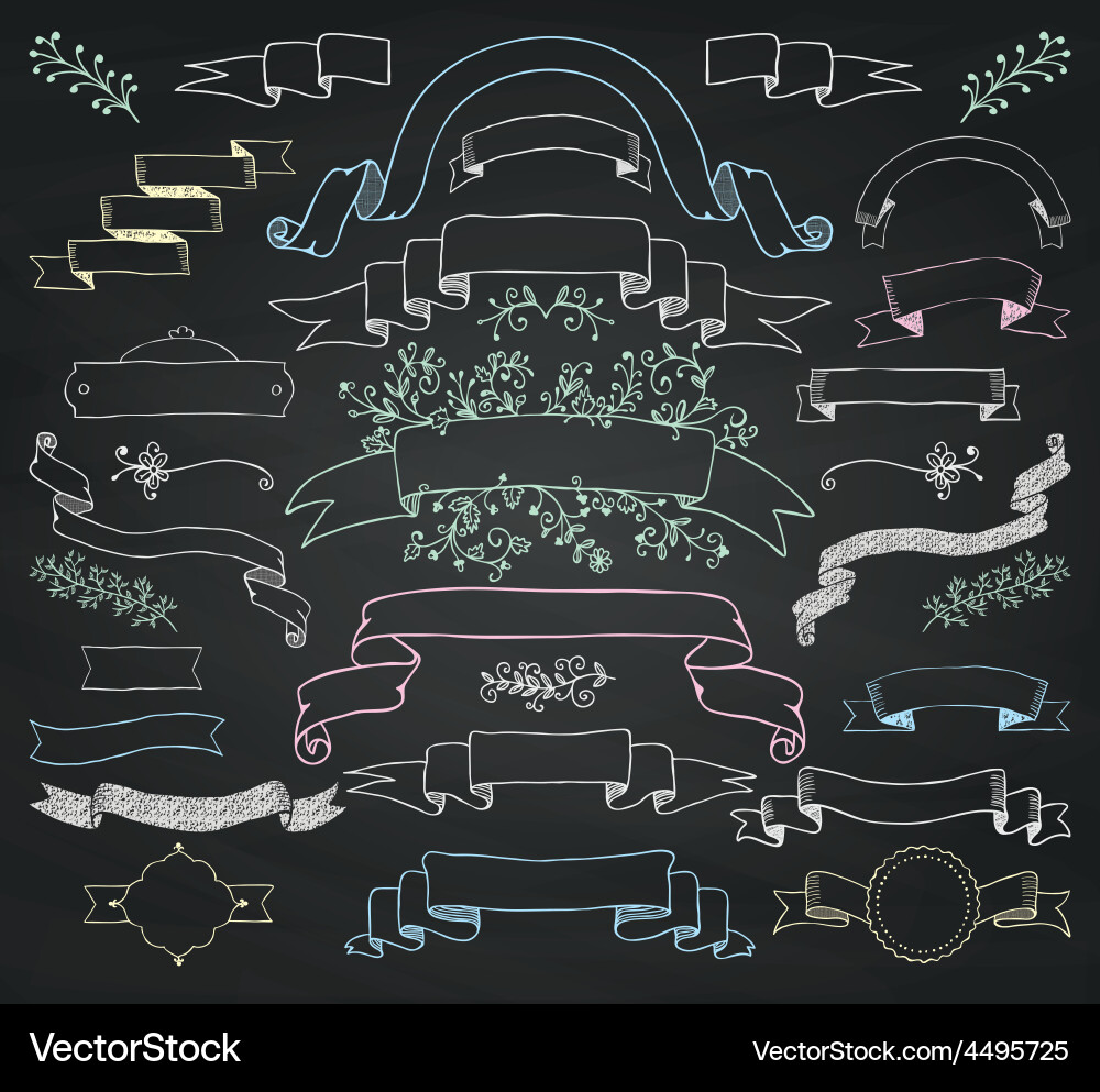 Colorful Chalk Drawing Ribbons Banners Royalty Free Vector