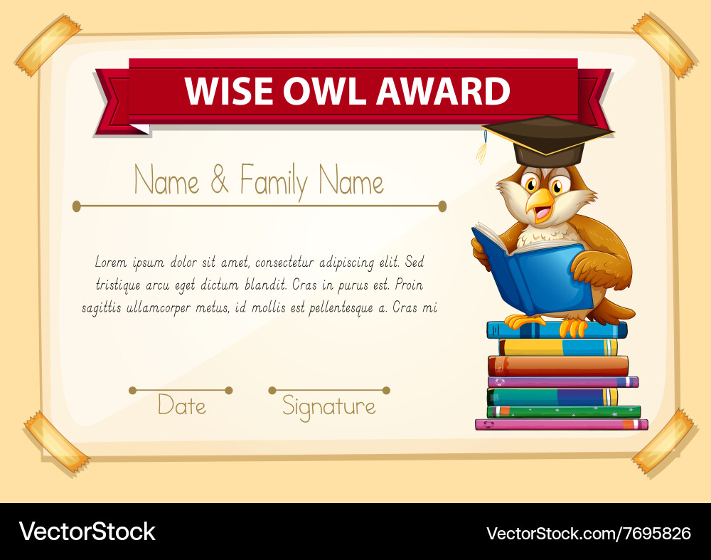 Certificate template with owl reading books Vector Image