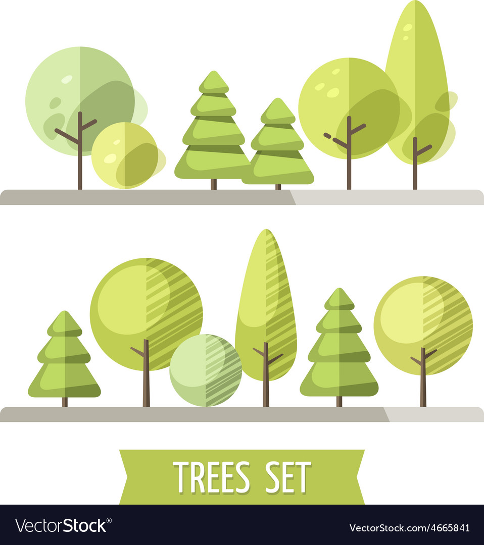 Set of flat trees and pines Royalty Free Vector Image