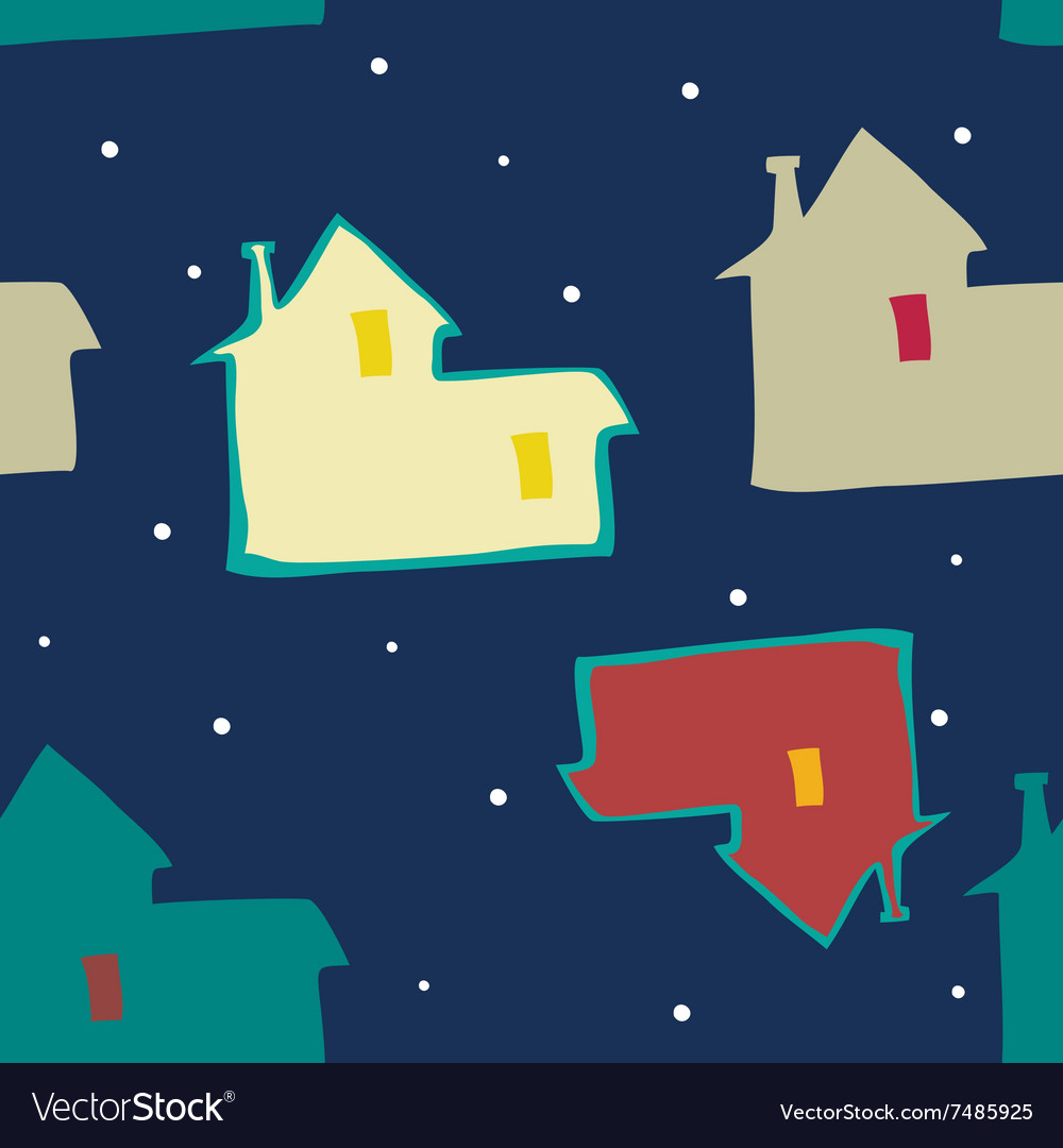 Seamless Blue Background Night Sky And Houses Vector Image