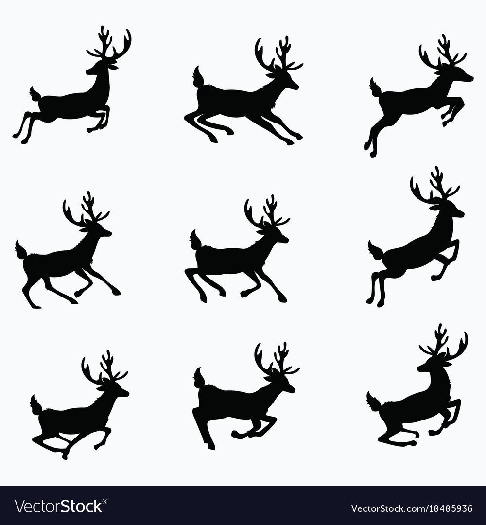 a set of silhouettes of running deer collection vector image