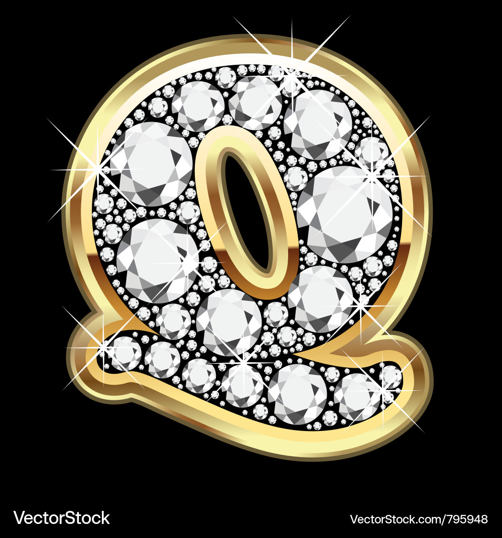 Letter q gold and diamond Royalty Free Vector Image