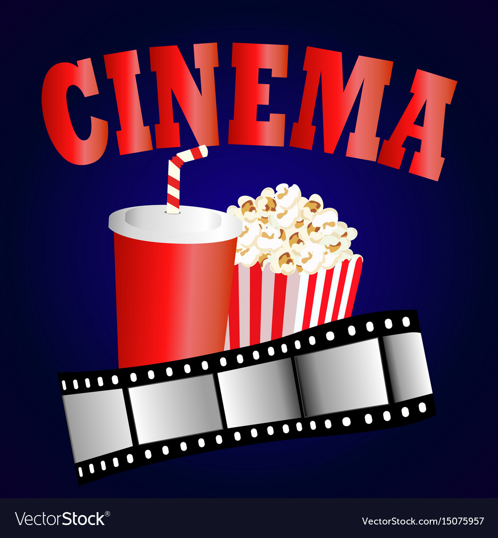 Cinema background with popcorn box film strip Vector Image
