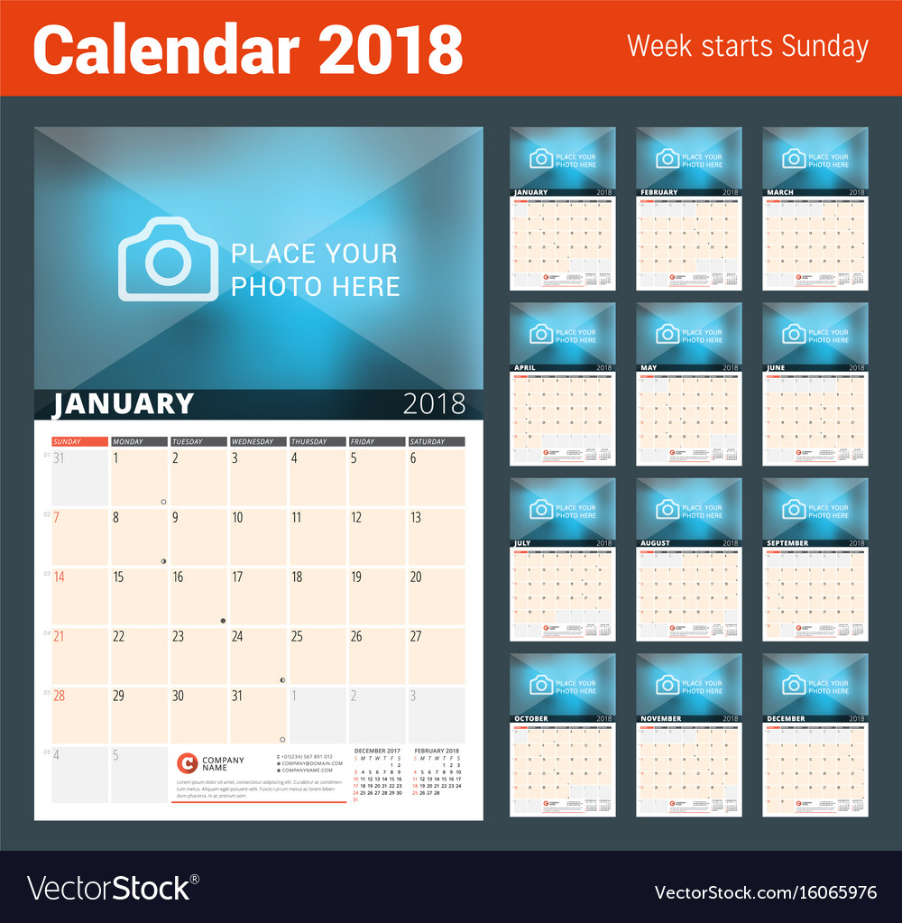 Calendar Organizer Design : Wall calendar planner for year design print vector image Calendar Organizer Design : Wall calendar planner for year design print vector image
