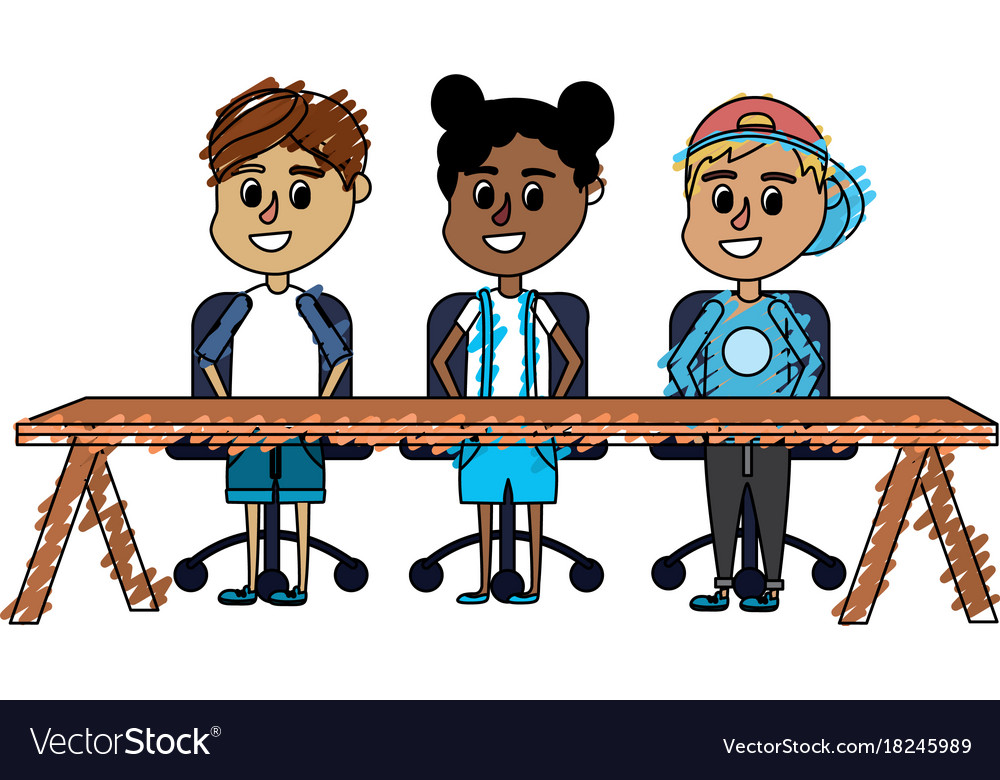Children Student Sitting In The Wood Desk Vector Image Children Student Sitting In The Wood Desk Vector Image