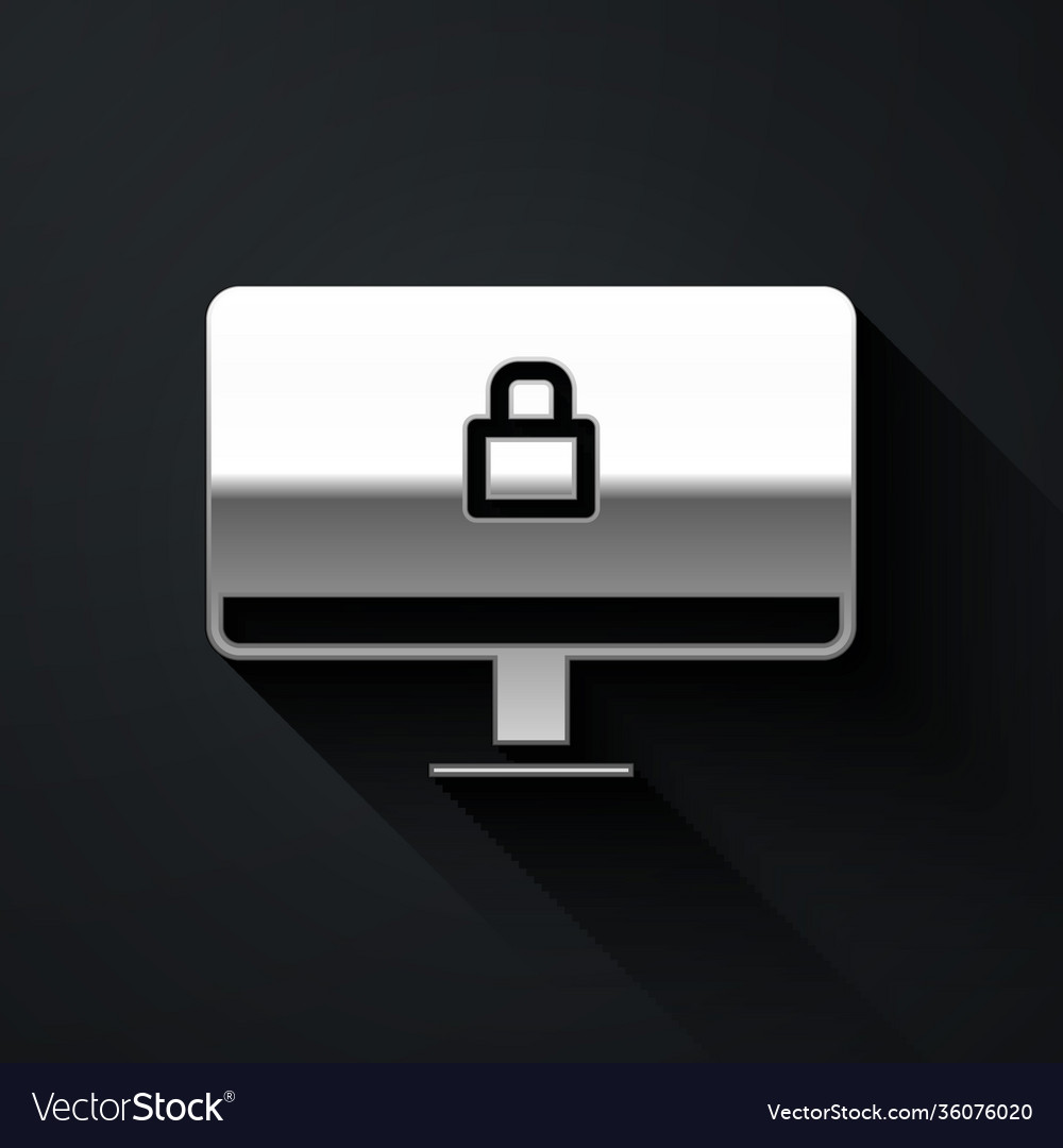 Silver lock on computer monitor screen icon Vector Image