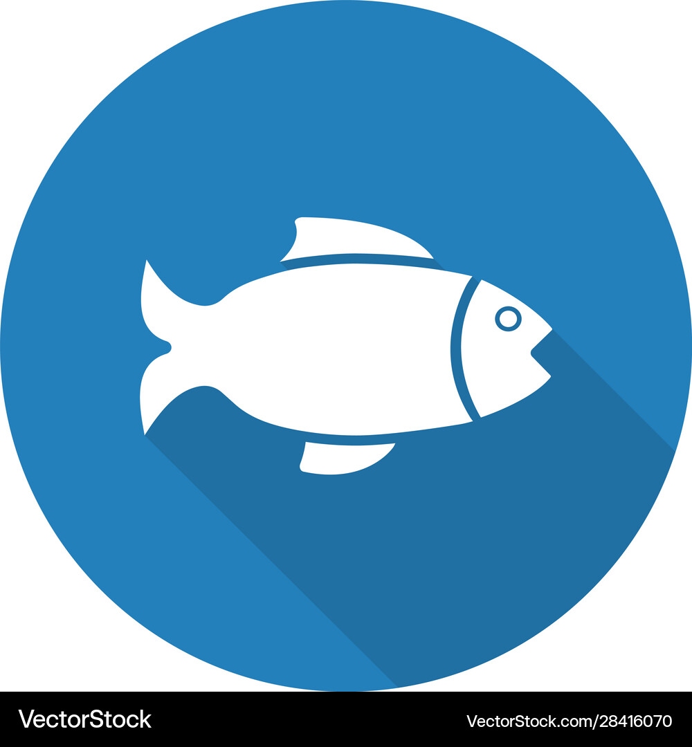 Fish flat design long shadow glyph icon Royalty Free Vector