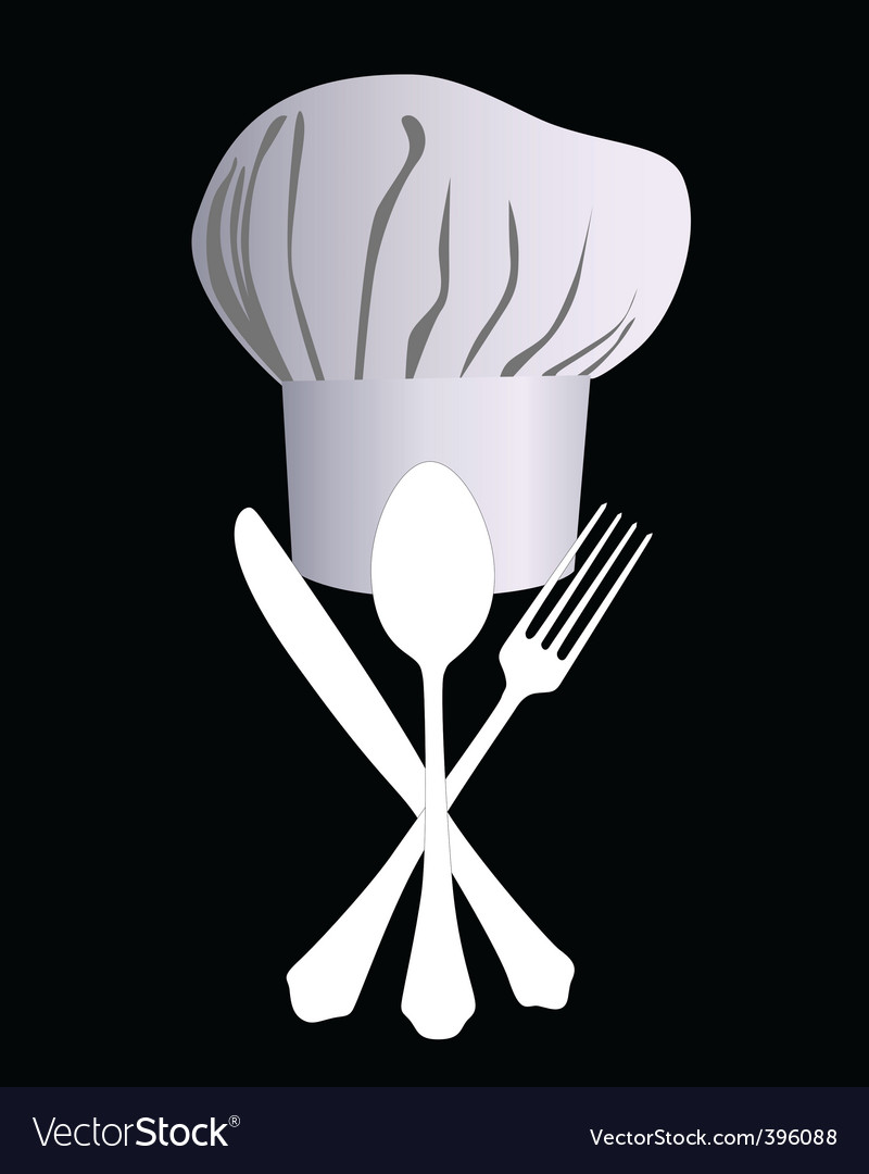 Chefs hat with a knife spoon and fork Royalty Free Vector