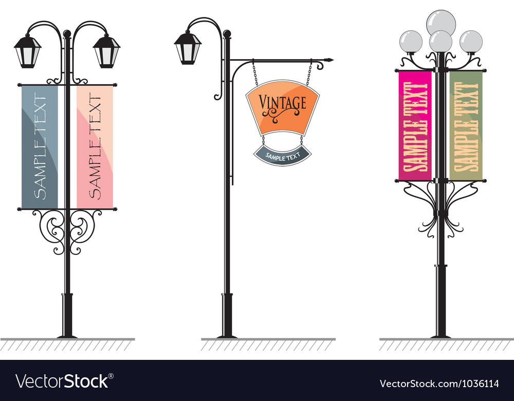 Vintage Lamp Post Signs Royalty Free Vector Image Vintage Lamp Post Signs Royalty Free, Metal Lamp Post Signs