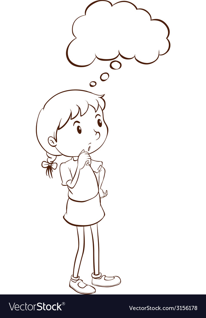 A plain sketch of a young girl thinking Royalty Free Vector