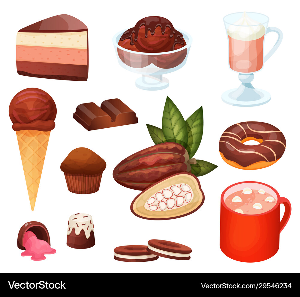 Chocolate dessert menu in cafe set isolated Vector Image