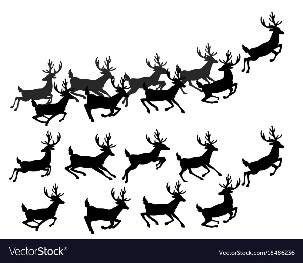 a set of silhouettes of running deer collection vector image