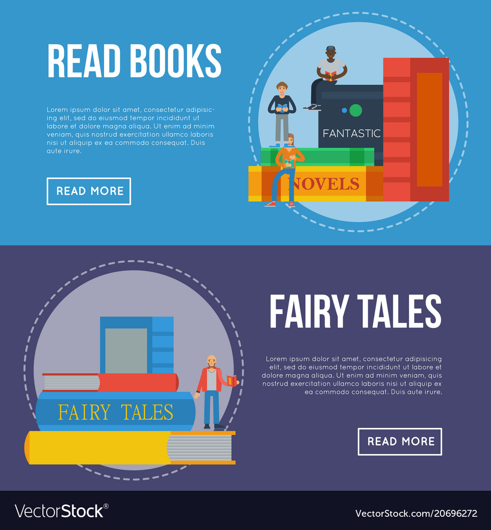 fairy tales flyers with people reading books vector image reading flyers