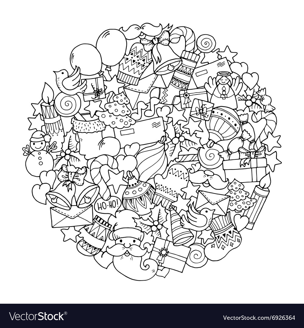 Christmas theme Doodle winter mandala Royalty Free Vector