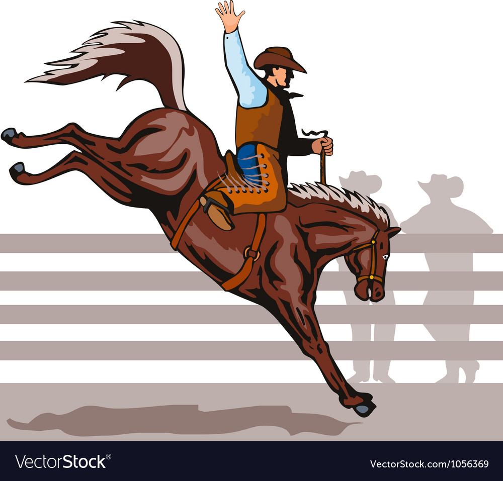 Rodeo Cowboy Riding Bucking Bronco Horse Vector Image