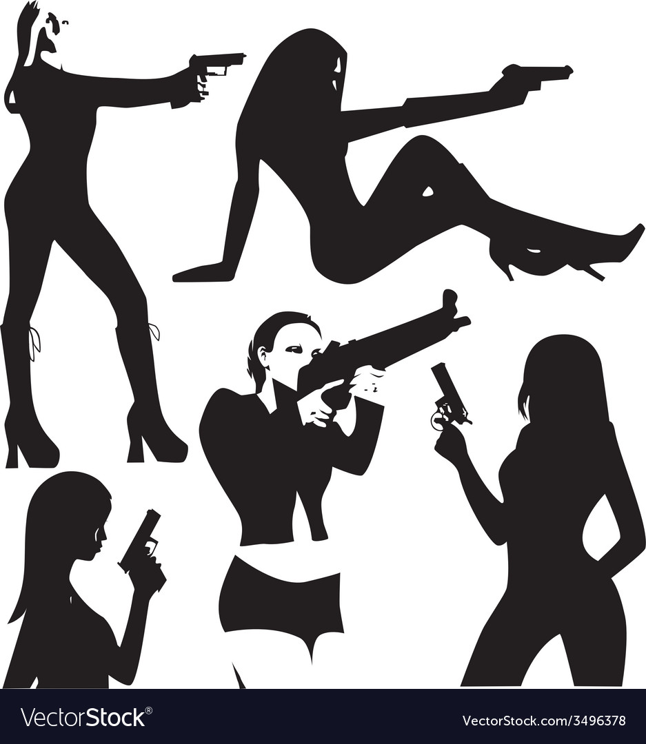 Download Set of sexy woman silhouette with gun Vector Image by jmiart - Image #3496378 - VectorStock
