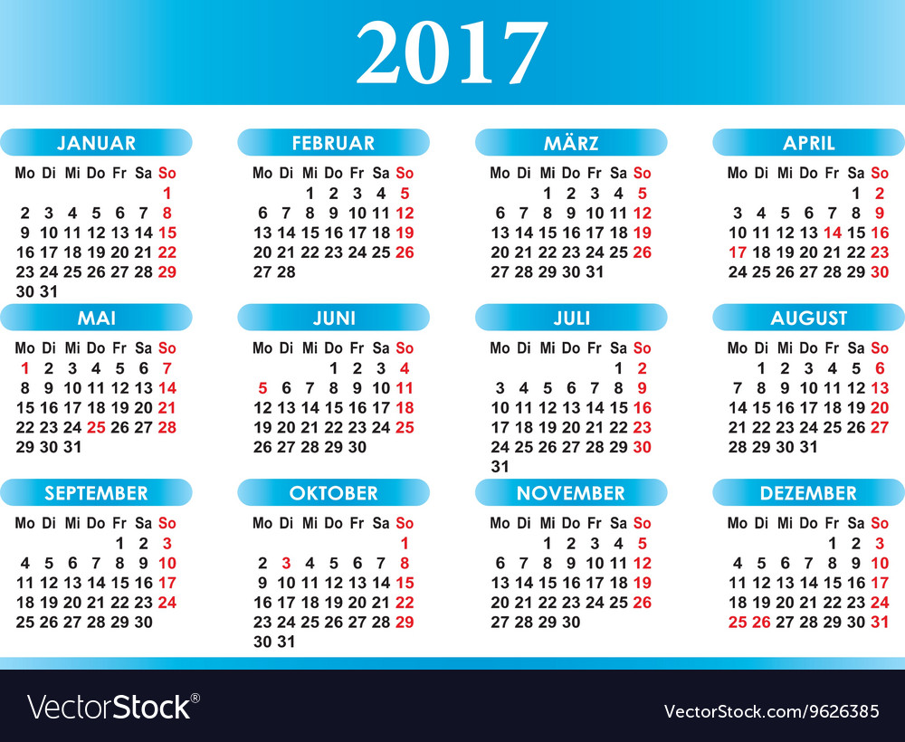 Deutsch Kalender 2017 German Calendar Royalty Free Vector