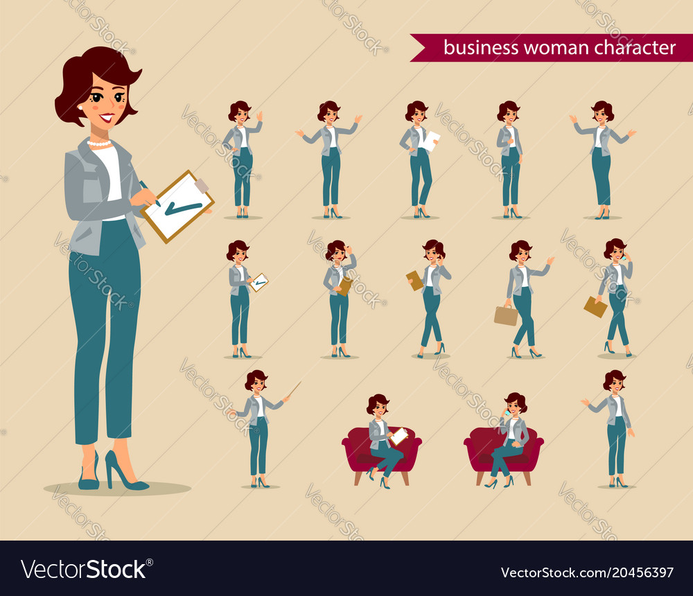 businesswoman character set animate character vector image