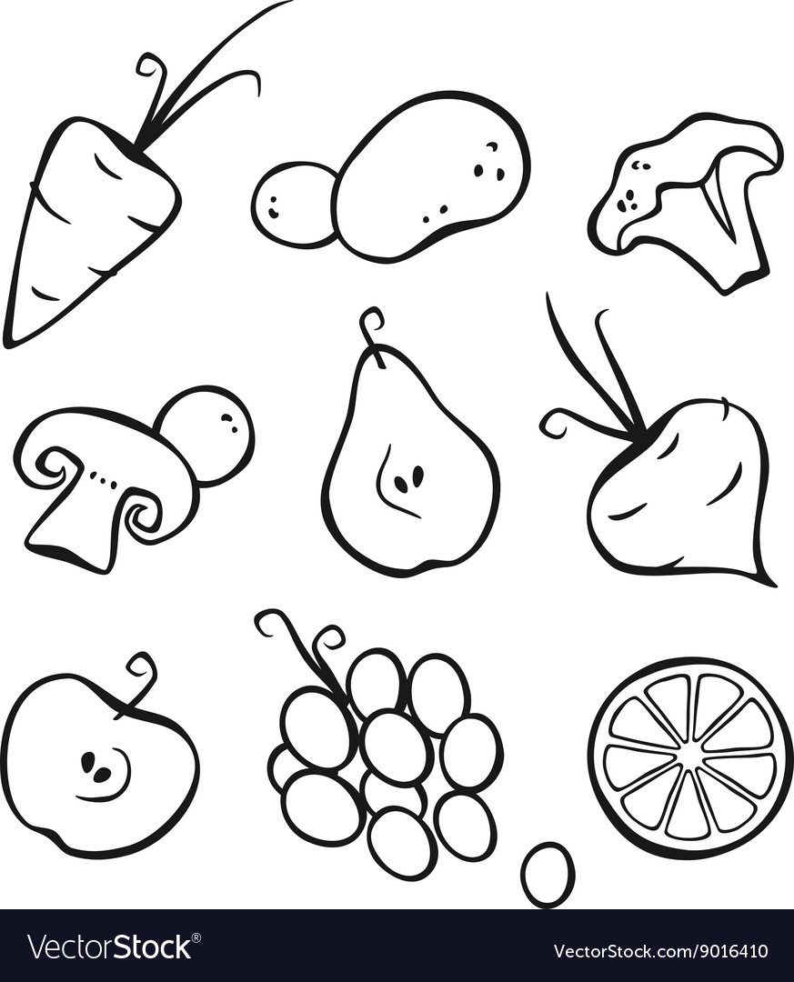 vegetables and fruits part 1 black outlines vector image