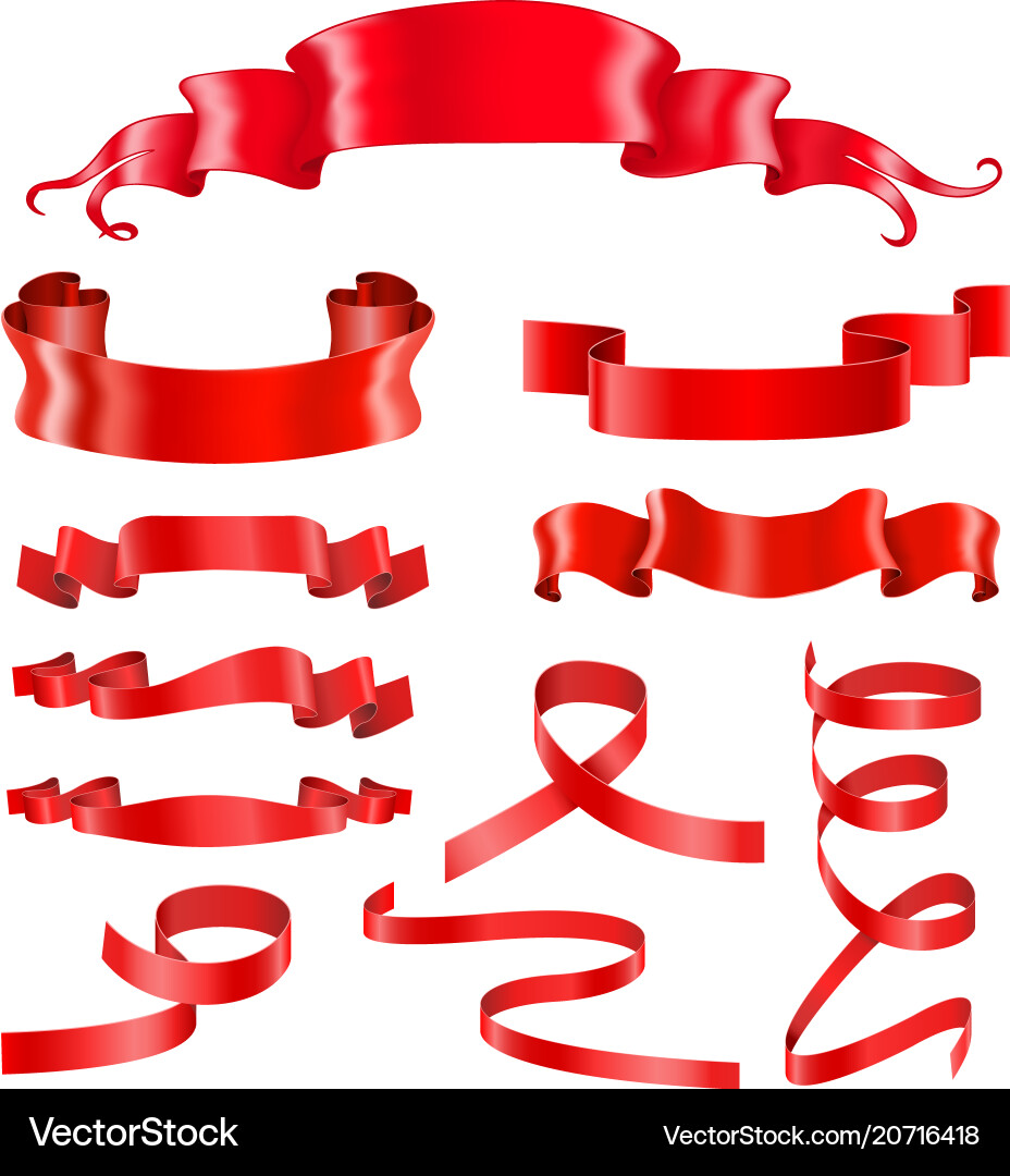 Red ribbon banners silky shiny 3d design elements Vector Image