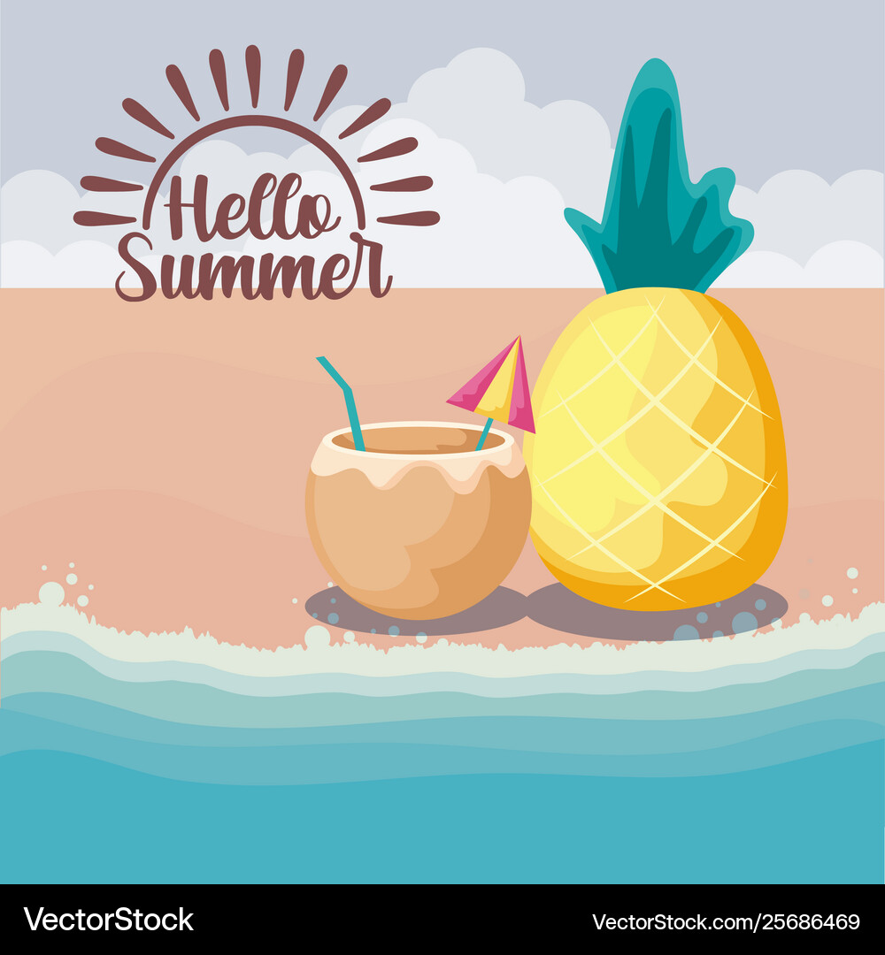Summer beach with cocktail coconut Royalty Free Vector Image