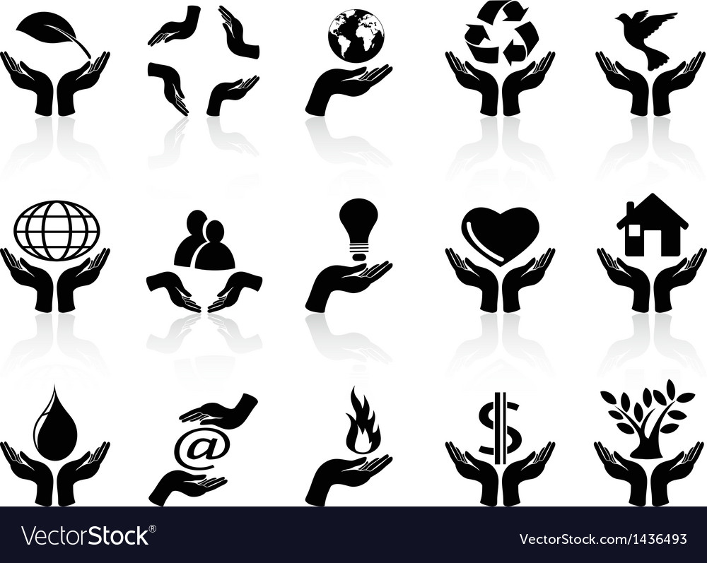Hands holding icons set Royalty Free Vector Image